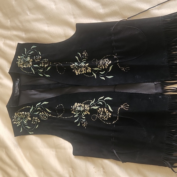 Patricia Wolf Black Leather Painted Vest - Picture 9 of 11